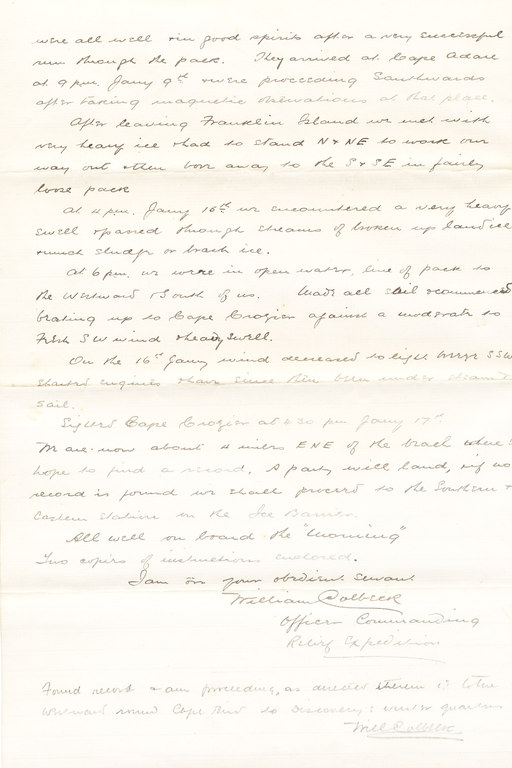 Letter from William Colbeck to Sir Clements Markham DUNIH 1.016