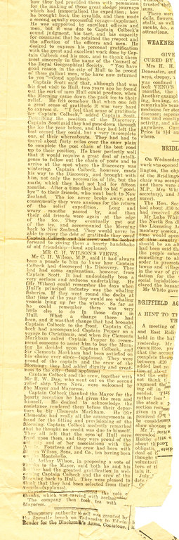 Newspaper cutting re Monrning's return to Britain DUNIH 1.057