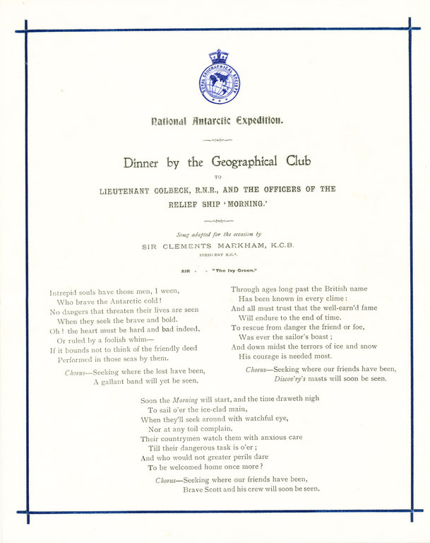 Programme  from dinner held for the crew of the Morning DUNIH 1.061