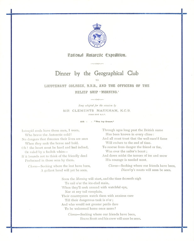 Programme  from dinner held for the crew of the Morning DUNIH 1.064