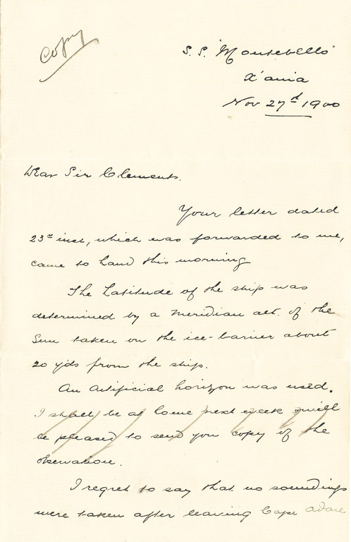 Letter from Colbeck on S.S. Montebello DUNIH 1.067