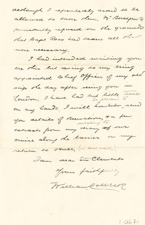 Letter from Colbeck on S.S. Montebello DUNIH 1.067
