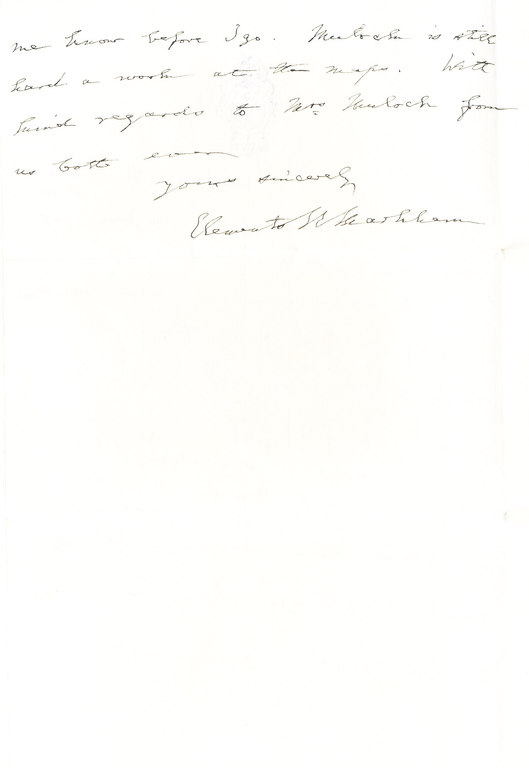 Letter to Colbeck from Markham with temporary address DUNIH 1.086