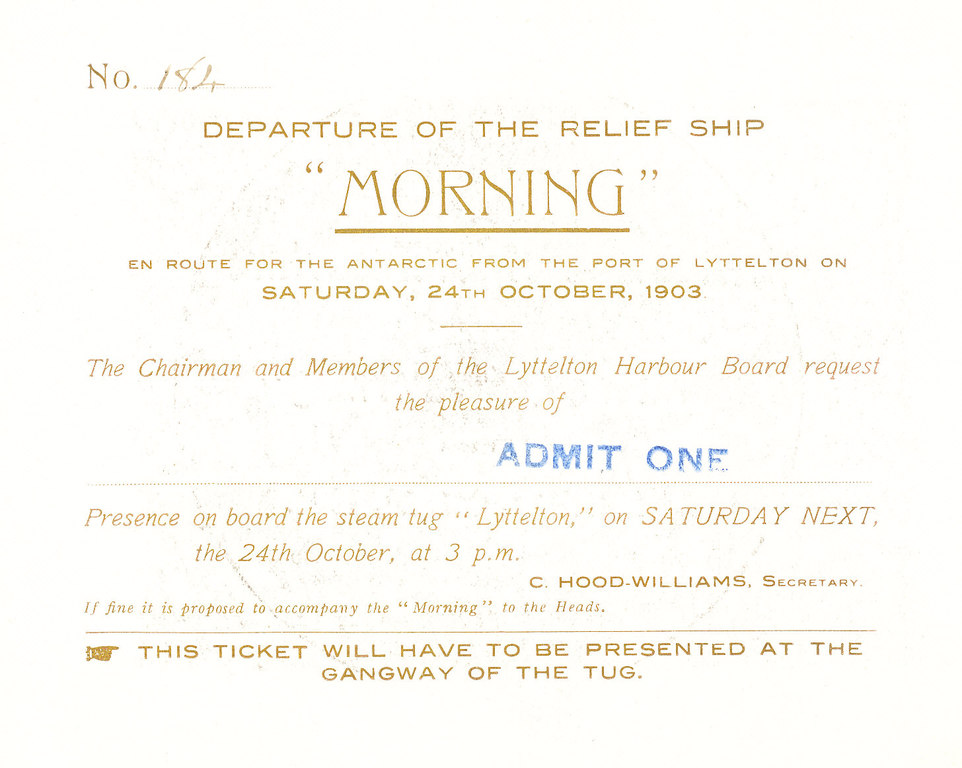 Card commemorating Morning's departure from Lyttelton DUNIH 1.115