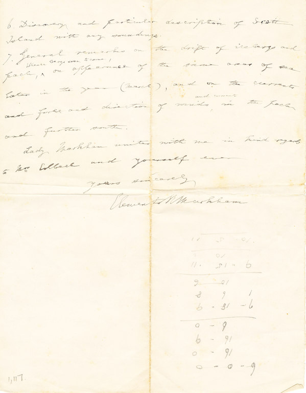 Letter to Colbeck re. a paper on the Antarctic DUNIH 1.117