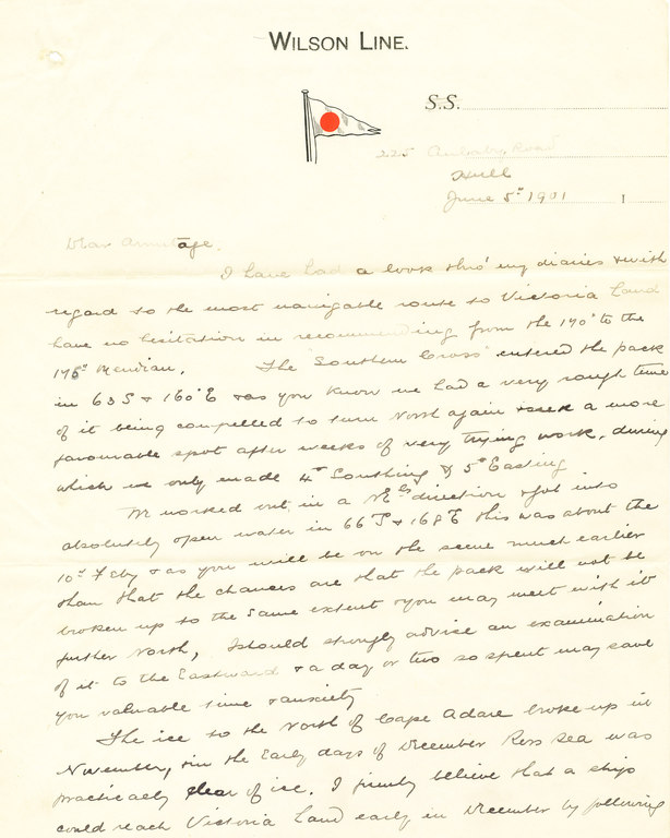 Letter to Albert Armitage re. Southern Cross expedition DUNIH 1.125