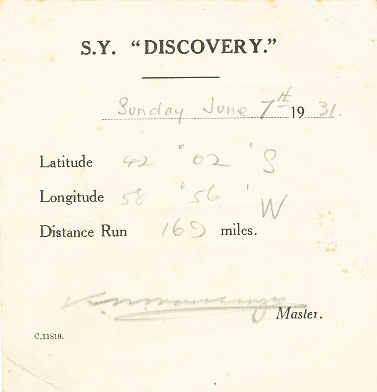 Daysheet showing the location of the Discovery DUNIH 1.183