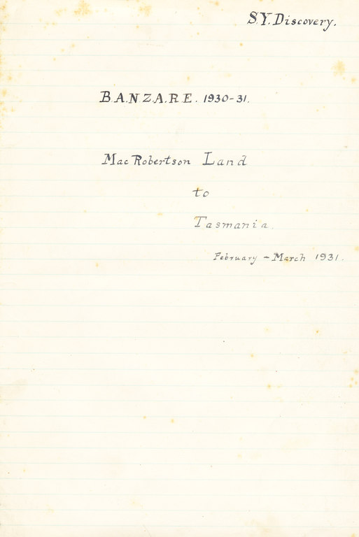 Log, BANZARE  from MacRobertson Land to Tasmania DUNIH 1.196