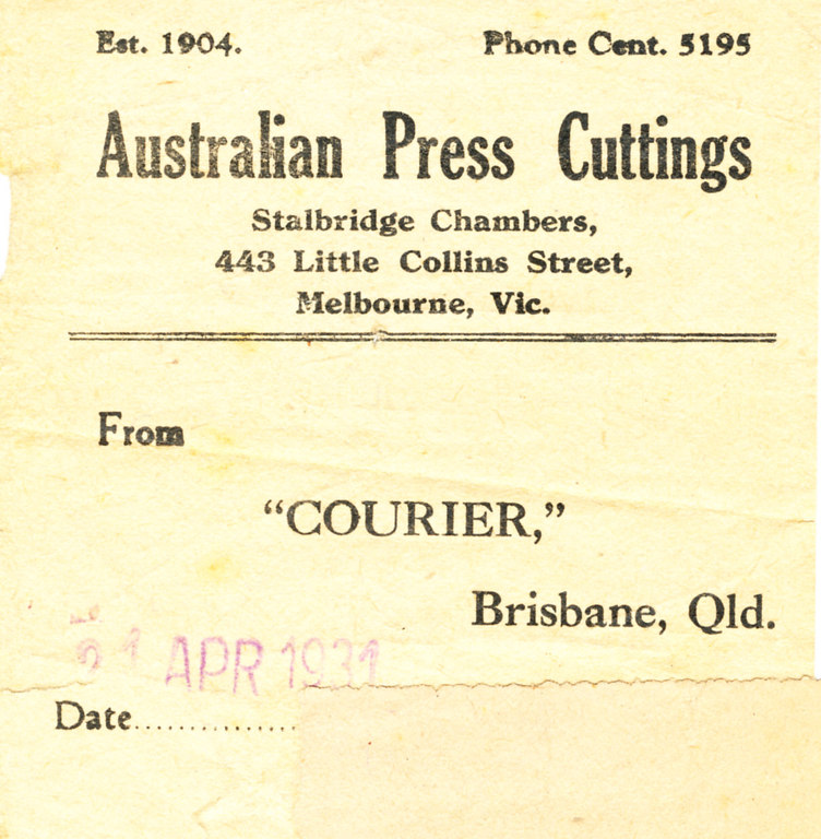 Cutting, Brisbane Courier re. photos from BANZARE DUNIH 1.224