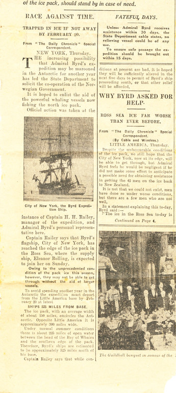 Article re. Byrd's Expedition may be ice locked for a year DUNIH 1.257