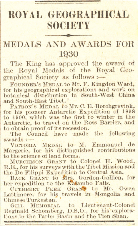 Cutting, The Times, re. Polar Medals DUNIH 1.289