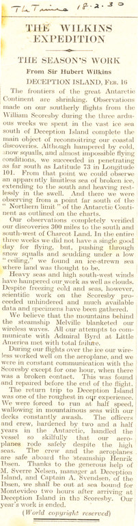 Cuttings, re. return of Wilkin's expedition DUNIH 1.297