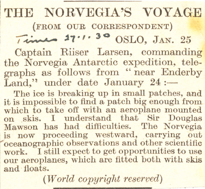 Article reporting on the Norvegia Expedition DUNIH 1.302