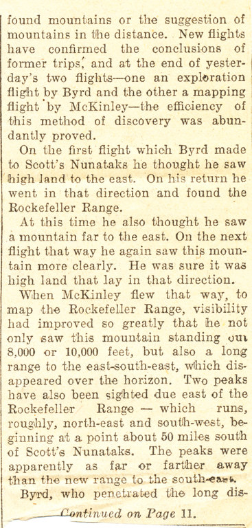Article re. Byrd's discovery of new land. DUNIH 1.305