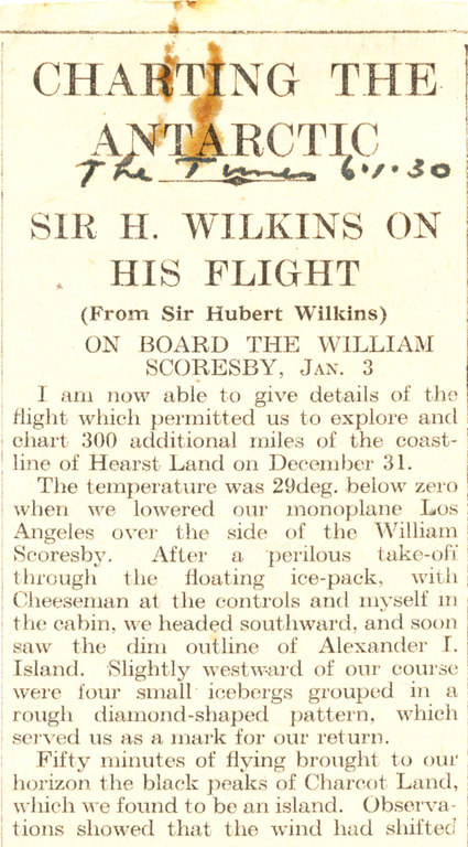Charting the Antarctic - Sir H. Wilkins on his flight DUNIH 1.309