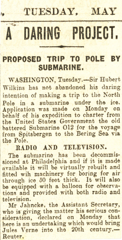 Article re. Wilkins's submarine Arctic Expedition DUNIH 1.320