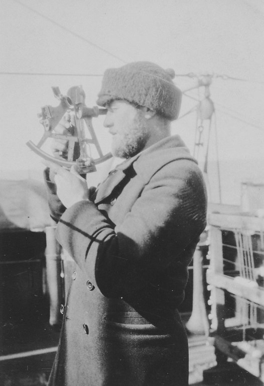 William R. Colbeck using a sextant on the deck DUNIH 1.399