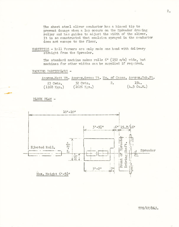 Documents relating to the Sliver Roll Feeder DUNIH 165