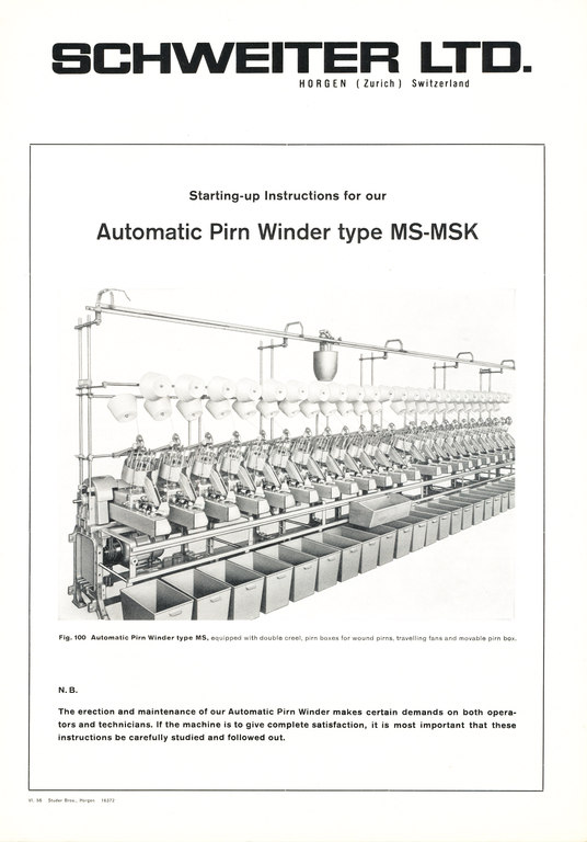 Automatic pirn winder instruction booklet DUNIH 176.14