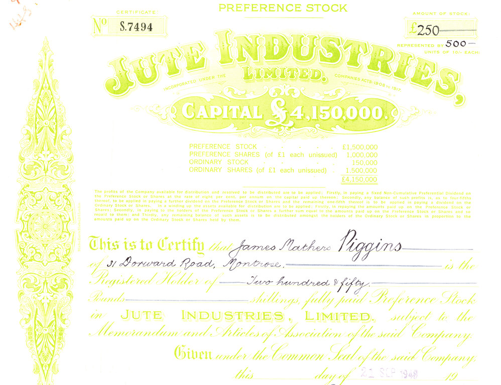 Share Certificates, Jute Industries Ltd. DUNIH 2005.10.2