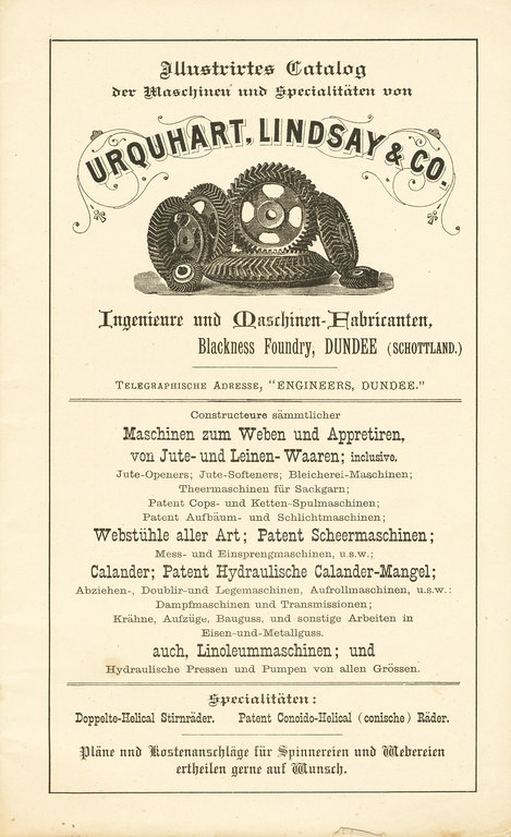Urquhart, Lindsay & Company, Blackness Foundry, Dundee, Gegrundet 1865 - for the German market DUNIH 2009.71.1
