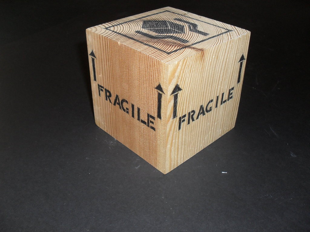 Fragile stenciled cube DUNIH 2011.1.10