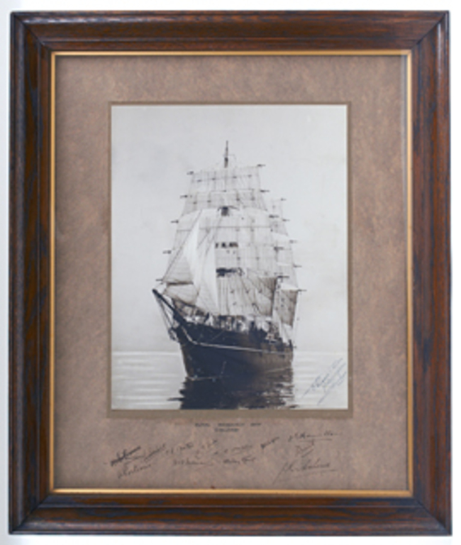 RRS Discovery under full sail in signed frame DUNIH 2011.5