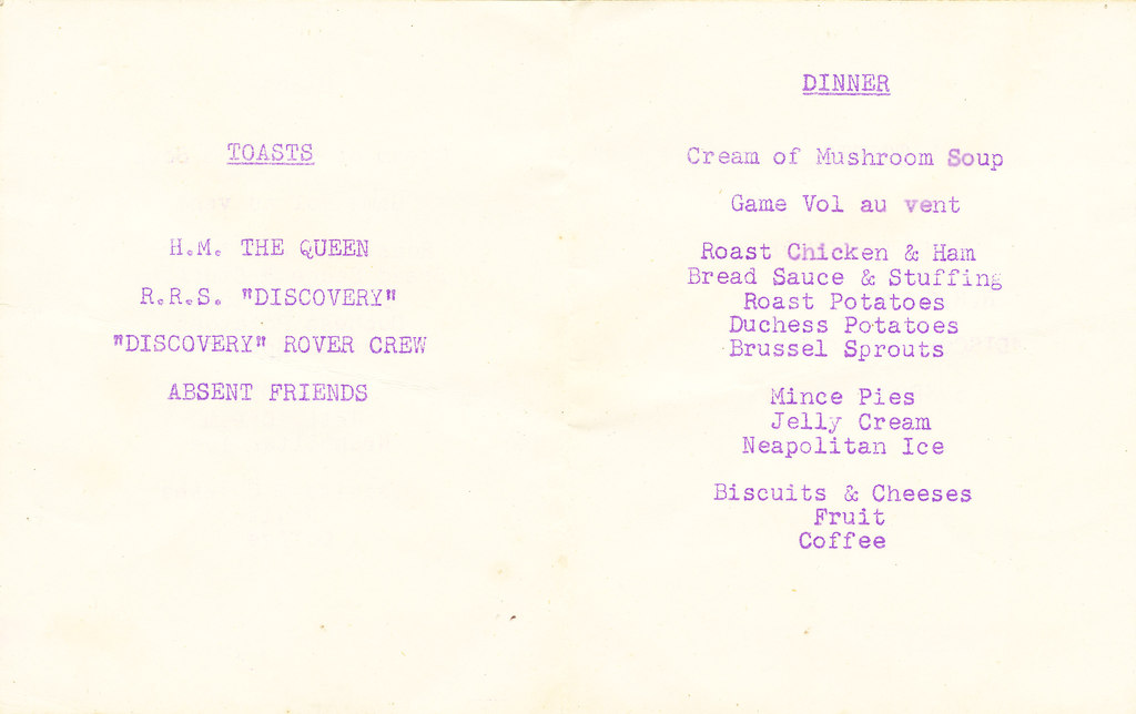 RRS Discovery Sea Scouts Annual Dinner Menu, 1952 DUNIH 203