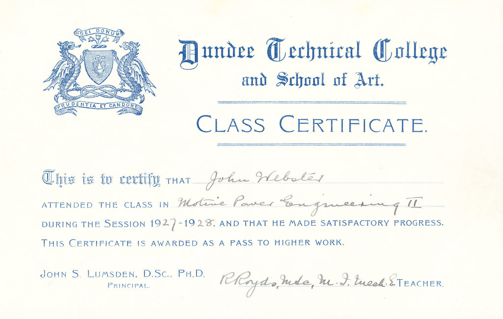 Motive Power Engineering II Certificate, John Webster DUNIH 268.2.13