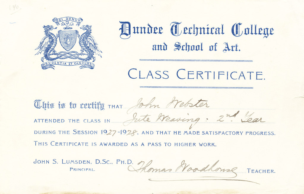 Jute Weaving: 2nd Year Certificate, John Webster DUNIH 268.2.14