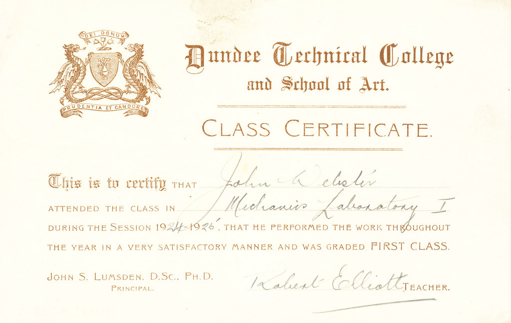 Mechanics Laboratory I Certificate, John Webster DUNIH 268.2.4