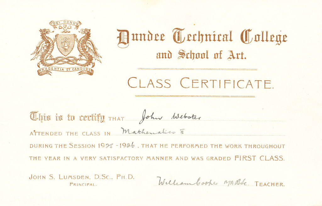 Mathematics Stage II Certificate, John Webster DUNIH 268.2.7