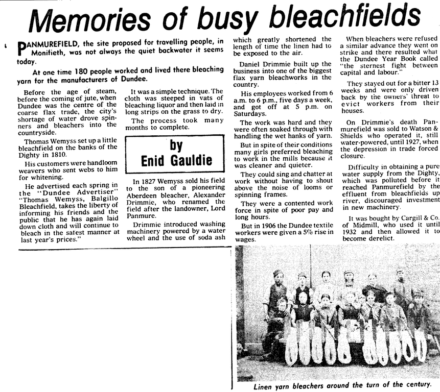 'Memories of busy bleachfields'  newspaper article DUNIH 353.1