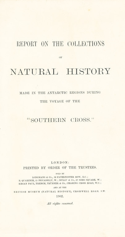 Report on Natural History on the Southern Cross DUNIH 435