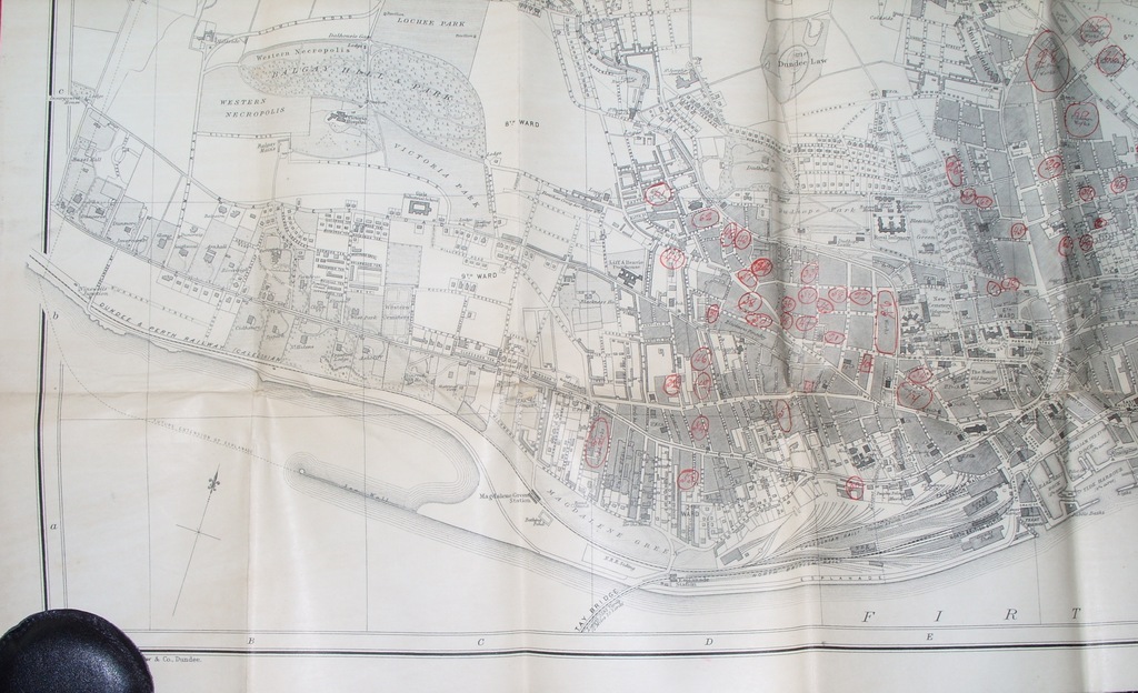 Map with all the mills in Dundee indexed, 1908 DUNIH 498