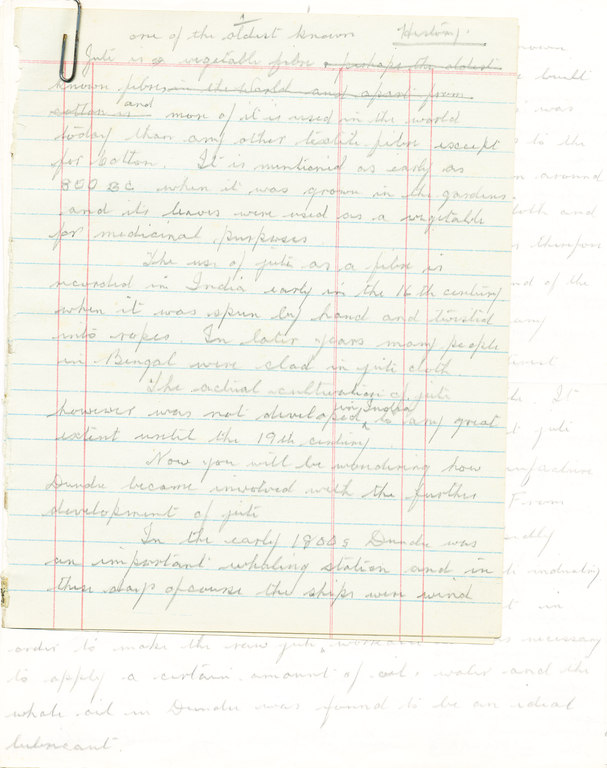 Handwritten notes on Jute History DUNIH 503.7
