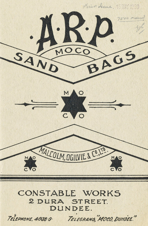 Booklet,\' A.R.P. M.O.C.O Sand Bags\' DUNIH 521.1