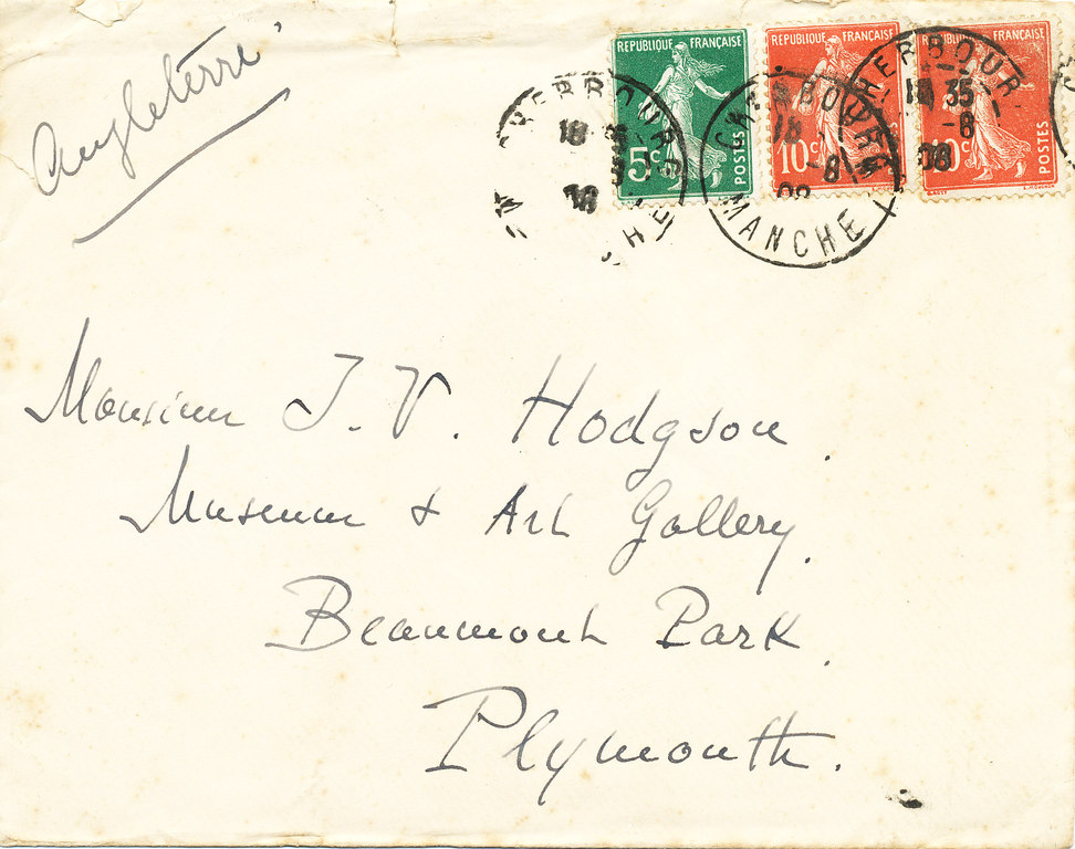 Envelope from letter sent to Thomas Hodgson from Jean-Baptist Charcot K 12.13.2