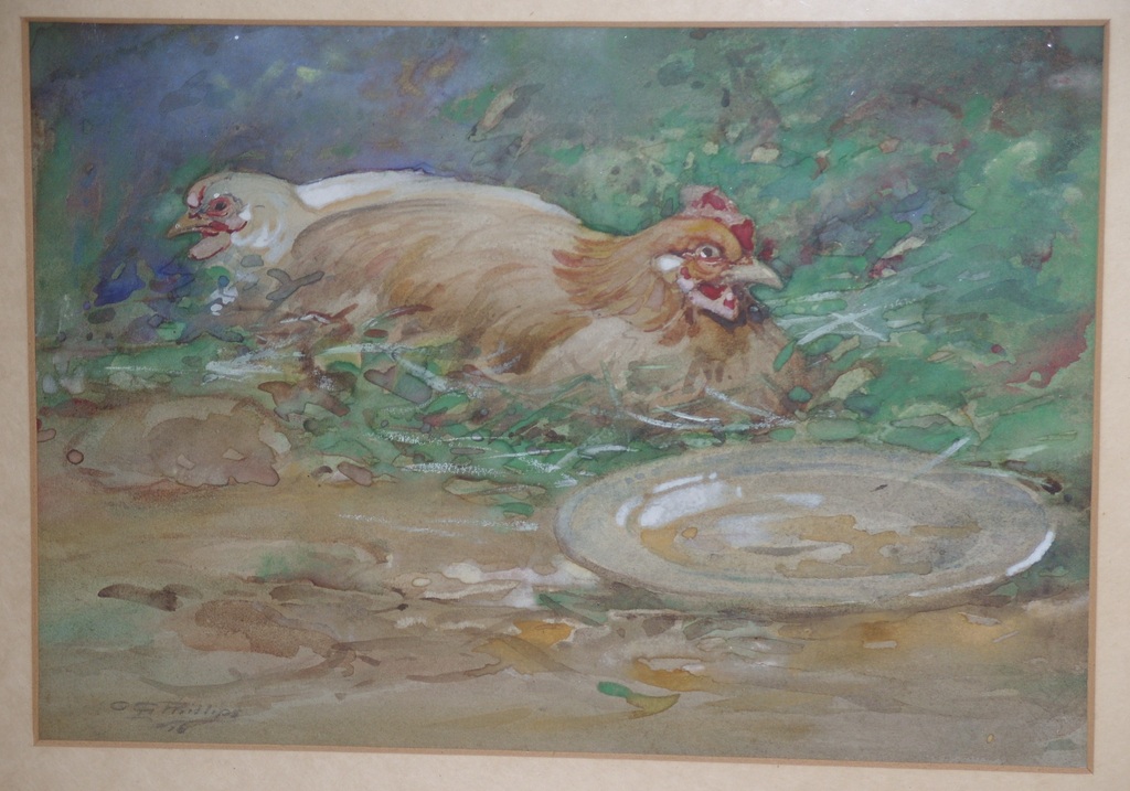 Watercolour of Hens at Ballintuim, Kirkmichael. DUNIH 449.17