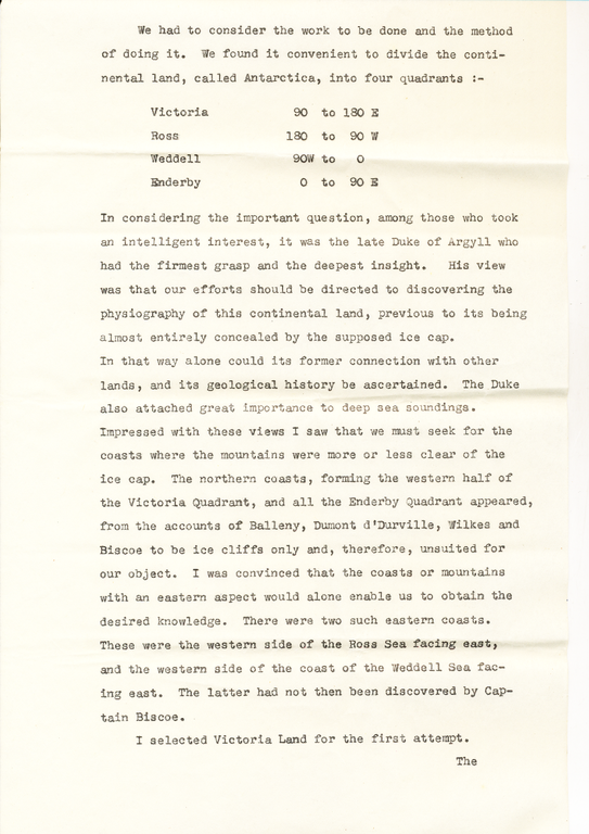 Letter -Markham over doubts re. Shackleton's expedition DUNIH 1.099