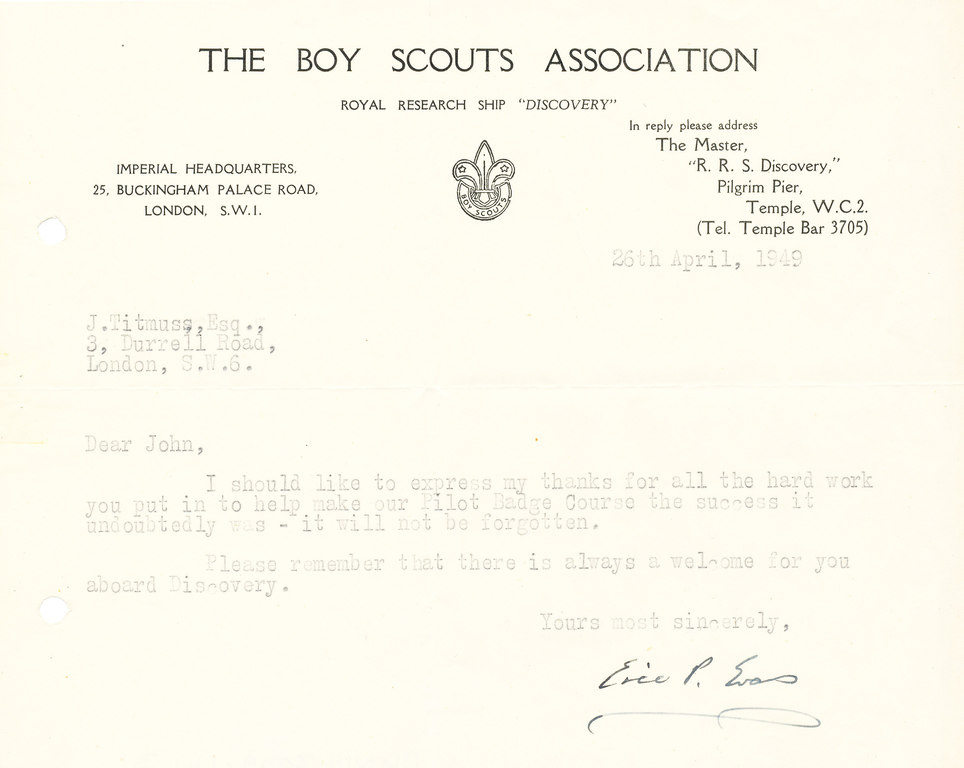Letter from The Boy Scouts Association DUNIH 2009.14.31
