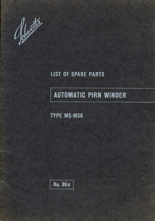 Automatic pirn winder spare parts booklet DUNIH 176.15