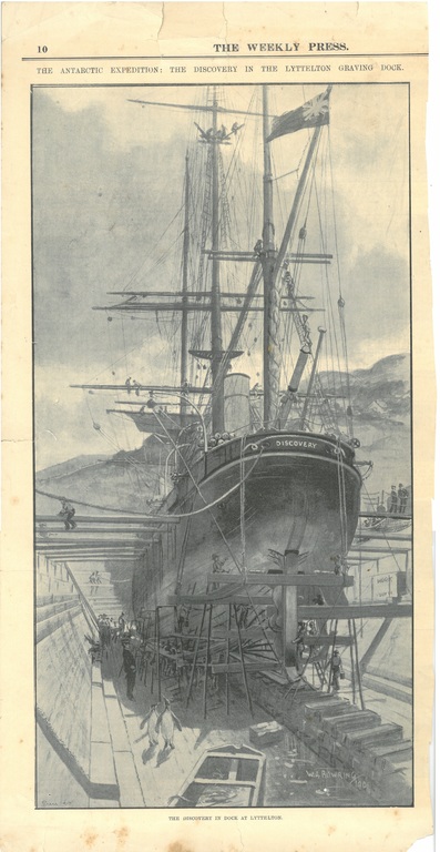 Newspaper cutting relating to the stay of Discovery at Lyttelton Graving Dock DUNIH 2016.30.45.3
