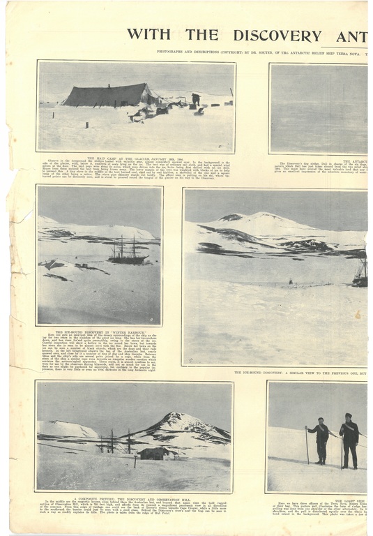 Newspaper cutting showing different images of the Antarctic expedition 1901-4 DUNIH 2016.30.45.5