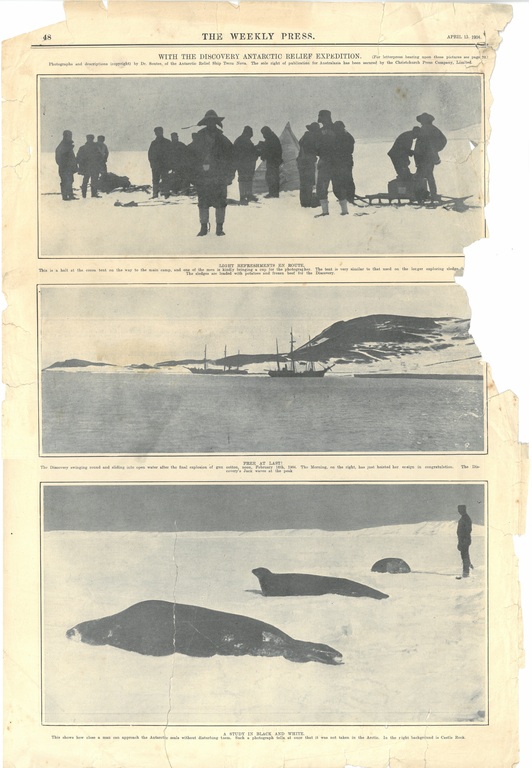 Newspaper cutting showing different images of the Antarctic expedition 1901-4 DUNIH 2016.30.45.9