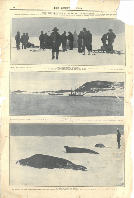 Newspaper cutting showing different images of the Antarctic expedition 1901-4 DUNIH 2016.30.45.10