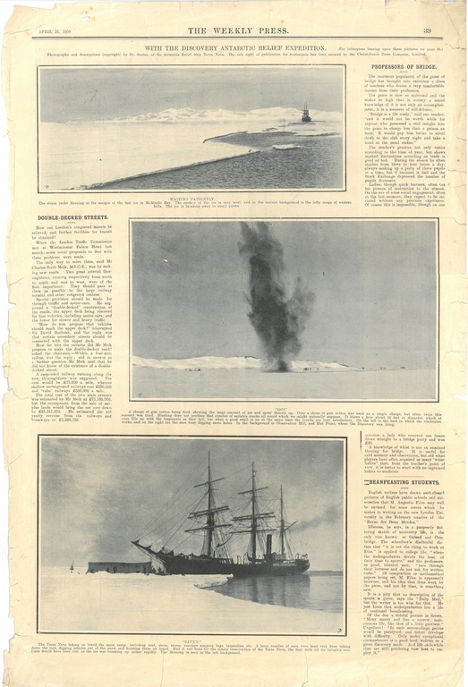 Newspaper cutting showing different images of the Antarctic expedition 1901-4 DUNIH 2016.30.45.11