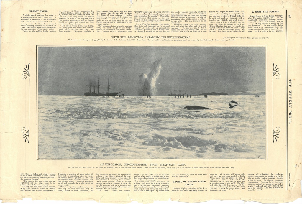 Newspaper cutting showing different images of the Antarctic expedition 1901-4 DUNIH 2016.30.45.11