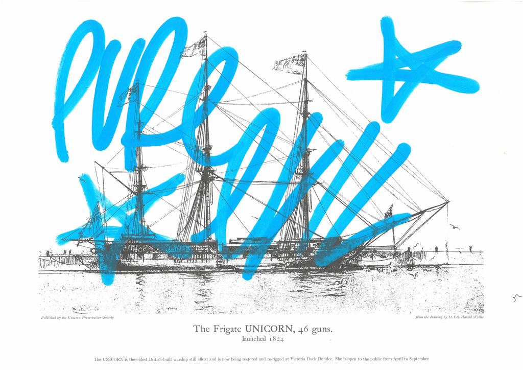 Screen print of the Frigate Unicorn with the tag of Pure Evil DUNIH 2016.39.3