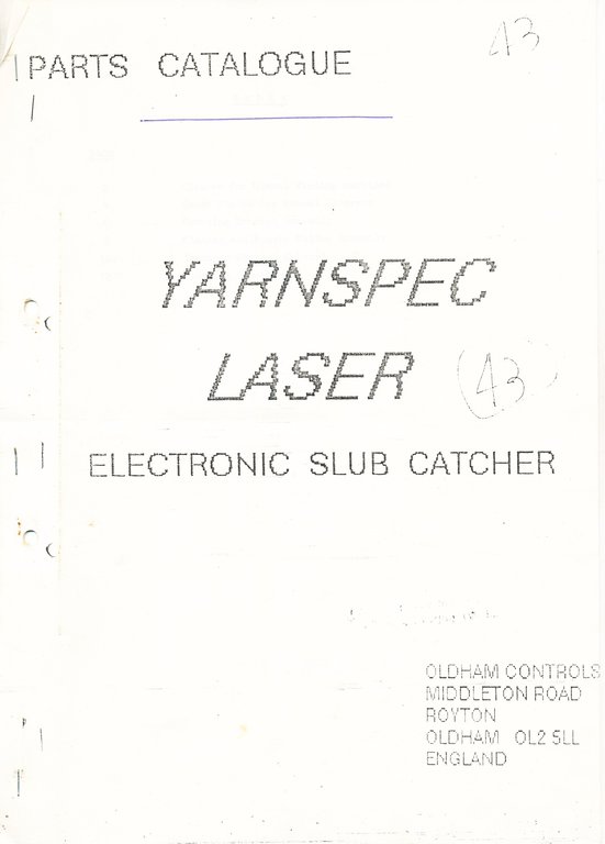 Folder containing copy of parts catalogue for Yarnspec Laser DUNIH 2016.20.4